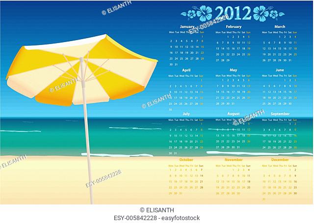 Vector calendar 2012 with tropic beach
