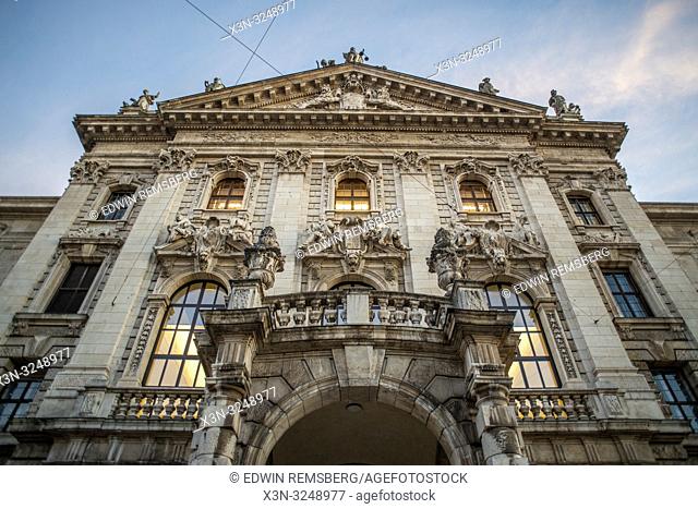 A worm's eye view of a town hall in in Munich, Germany