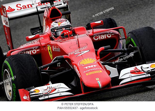 Finnish Formula One driver Kimi Raikkonen of Scuderia Ferrari steers his new SF15-T during a training session for the upcoming Formula One season at the Jerez...