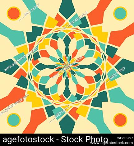 Colorful geometric composition with abstract polygons in festive colors. Geometric digital art