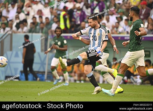 Lionel MESSI (ARG) on the ball, action. Game 8, Group C Argentina (ARG) - Saudi Arabia (KSA) 1-2 on 22/11/2022 at Lussail Stadium