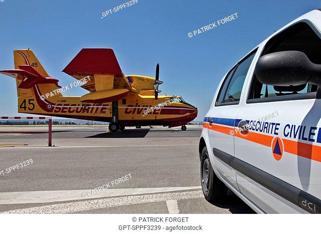CANADAIR AT THE EMERGENCY SERVICES' FIRE-FIGHTING TANKER PLANE BASE, MARIGNANE 13, FRANCE