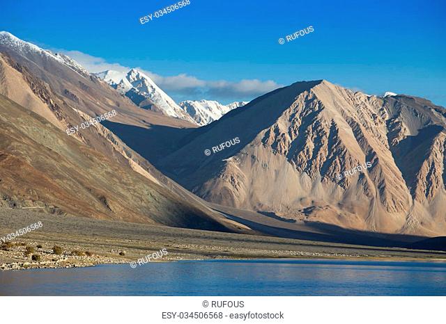 Pangong Lake, is an endorheic lake in the Himalayas situated at a height of about 4, 350 m (14, 270 ft)