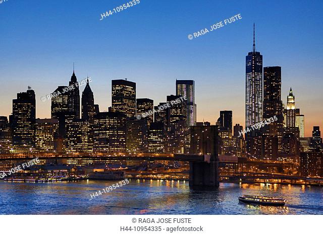 Manhattan, New York, USA, United States, America, architecture, bridge, Brooklyn, WTC, city, colourful, downtown, new, panorama, skyline, skyscrapers, touristic