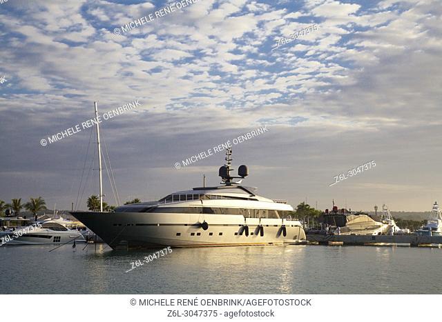 Yacht docked at Marina Casa De Campo at Sunset in La Romana Casa De Campo Marina at Punta Cana Dominican Republic