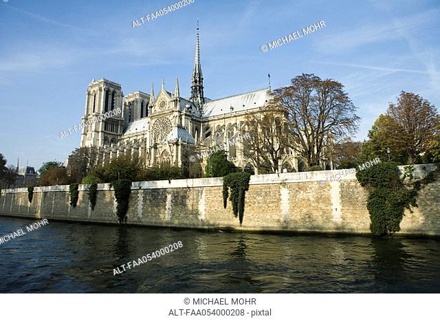 France, Paris, Notre Dame Cathedral, viewed from the Seine