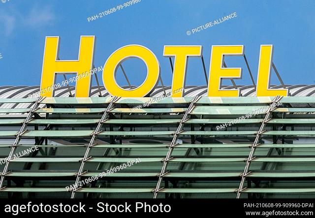 08 June 2021, Hamburg: The lettering ""Hotel"" stands on the Hotel Hafen Hamburg. Following the relaxation of the Corona protection measures by the Senate