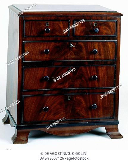 Model of a chest of drawers with mahogany veneer finish, ca 1830-1840. United Kingdom, 19th century.  Private Collection