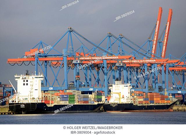 Container Terminal Altenwerder with feeder vessels, Hamburg, Germany