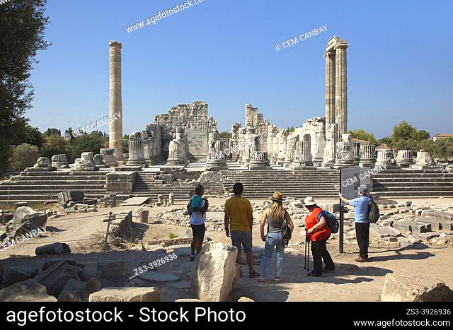 Tourists at the Temple of Apollo in the Archeological area of Didim, Didyma, Aydin Province, Turkey, Europe