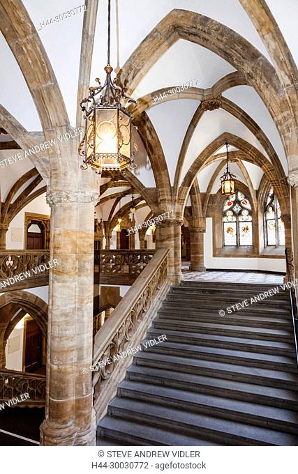 Germany, Bavaria, Munich, Marienplatz, The New Town Hall aka Neus Ratshaus, Interior Stairway