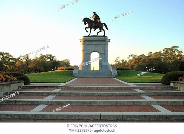Sam Houston Equestrian Statue - Houston, TX. This 40 foot bronze equestrian figure of Sam Houston is one of the most prominent features of Hermann Park