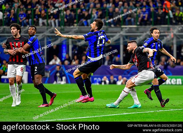 Milano, Italy. 16th, May 2023. Francesco Acerbi (15) of Inter seen during the UEFA Champions League match between Inter and AC Milan at Giuseppe Meazza in...
