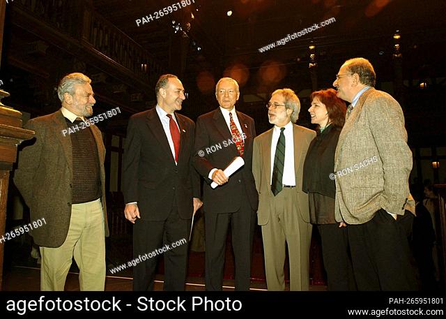 Washington, DC - April 10, 2002 -- Standing on the historic Elizabethan Theatre stage at the Folger Shakespeare Library, United States Senators Chuck Schumer...