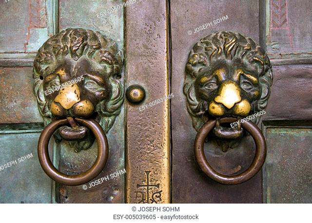 SantAndrea Church door knockers in Amalfi, Italy, Europe, a town in the province of Salerno, in the region of Campania, Italy, on the Gulf of Salerno