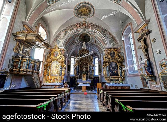 Germany, Bavaria, Upper Bavaria, Rosenheim district, Chiemgau, Sachrang, parish church St. Michael, inside