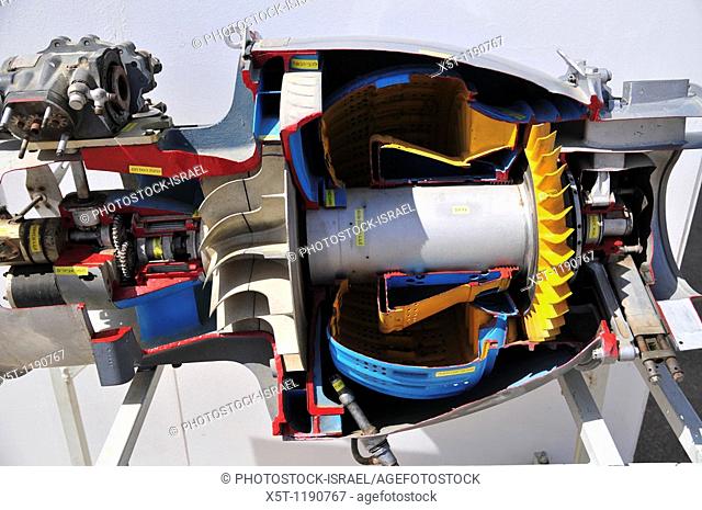 Israel, Hazirim, near Beer Sheva, Israeli Air Force museum  The national centre for Israel's aviation heritage  Cross section of a jet engine