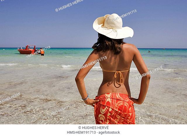 Tunisia, Djerba, beach of Sidi-Mehres, young woman