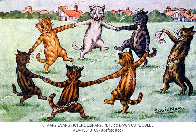 Ring-a-Ring-o-Roses. Artist: Louis Wain. Happy cats having fun playing Ring-a-Ring-o-Rosesin the fields