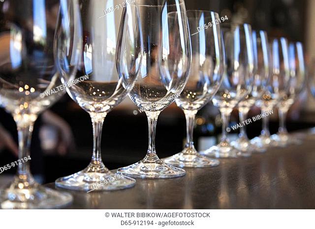 Argentina, Mendoza Province, Lujan de Cuyo, Bodega Norton winery, wineglasses in the tasting room