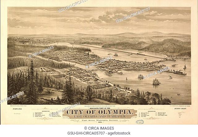 Bird's Eye View of the city of Olympia, East Olympia and Turnwater, Puget Sound, Washington Territory, 1879