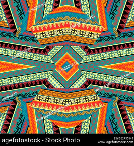 Geometric colorful pattern with ethnic motifs