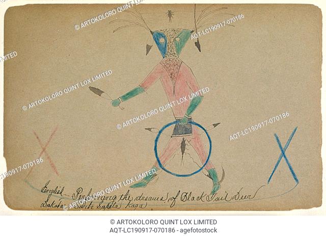 Sioux, Native American, Performing the Dreams of Black Tail Deer, ca. 1890, pen and ink, graphite pencil, and colored pencil on wove paper