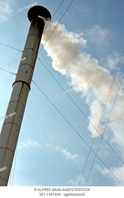Smokestack, Industrias La Selva, Campllong, Girona, Catalonia, Spain