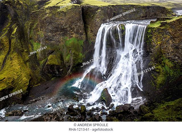 Fagrifoss waterfall on the slopes of Laki crater, Lakagigar, highlands region, Iceland, Polar Regions