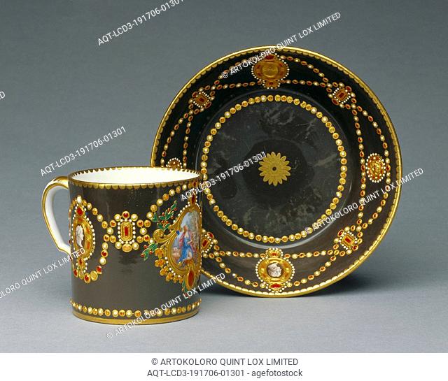 Cup and Saucer, Ground color painted by Antoine Capelle (French, active 1745 - 1800), Painted reserve and cameos attributed to Pierre-André Le Guay (French