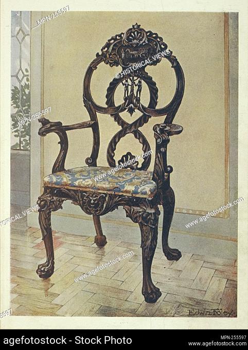 Carved early Chippendale chairman's chair. Property of Mrs. Storr, Edenbridge, ca. 1735. Foley, Edwin, d. 1912 (Author) Foley, Edwin, d