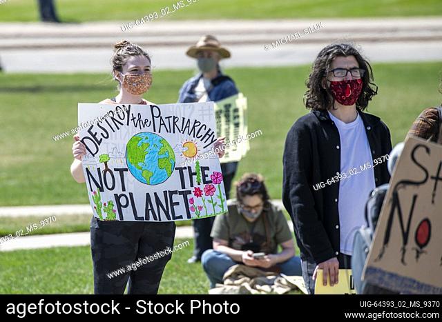 St. Paul, Minnesota. Minnesota State Capitol. Earth day protest. Protesters demand climate justice from the Walz and Biden governments