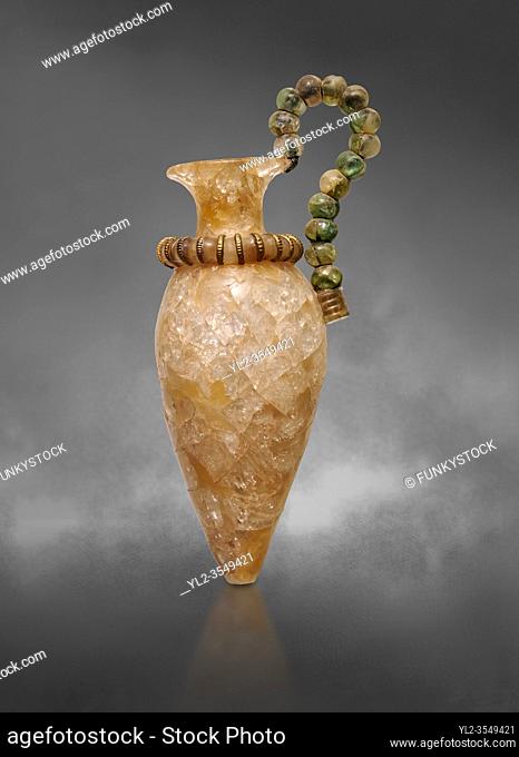 Minoan small luxury rock crystal rhython with a handle of crstal deads and guilded ivory, Zakros Centural Sanctuary Complex 1500-1400 BC; Heraklion...