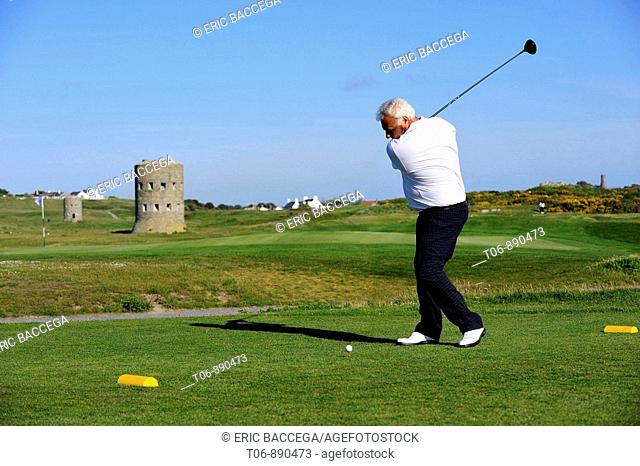 Golfer in Guernsey, Channel Islands, UK