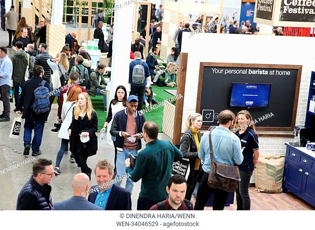 Visitors attend The London Coffee Festival at The Old Truman Brewery. Now in its 6th year, the festival attracts thousands of visitors over the four day period...