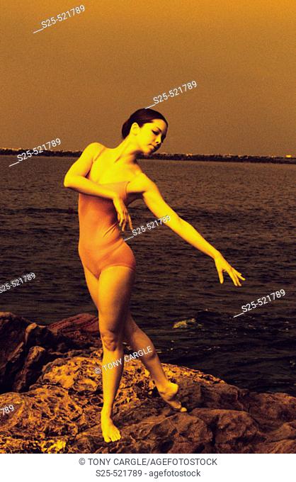Ballet Dancer at Inspiration Point, Corona del Mar, California, Color Infrared Film, MR #1055