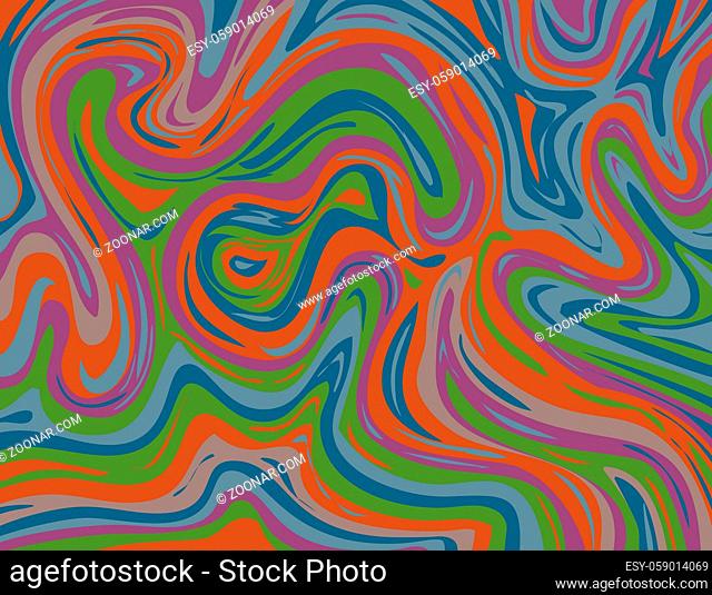 Digital marbling or inkscape illustration of an abstract swirling psychedelic liquid marble simulated marbling in Suminagashi Kintsugi marbled effect style in...