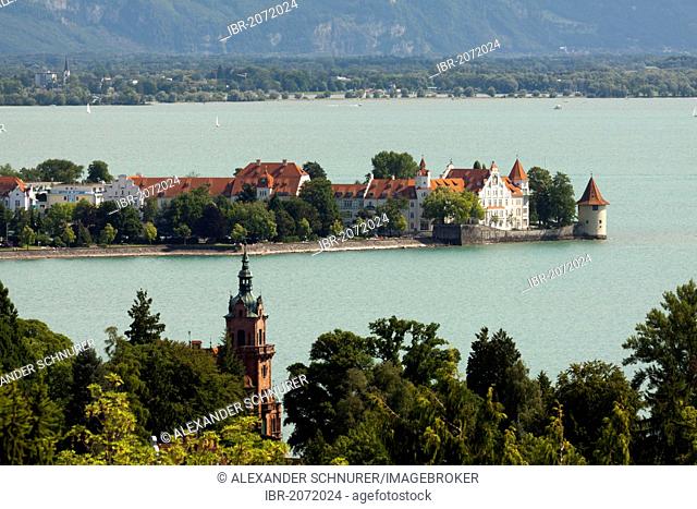 Villa Wacker and the Pulverturm towern on the western shore of Lindau, Bavaria, Germany, Europe, PublicGround