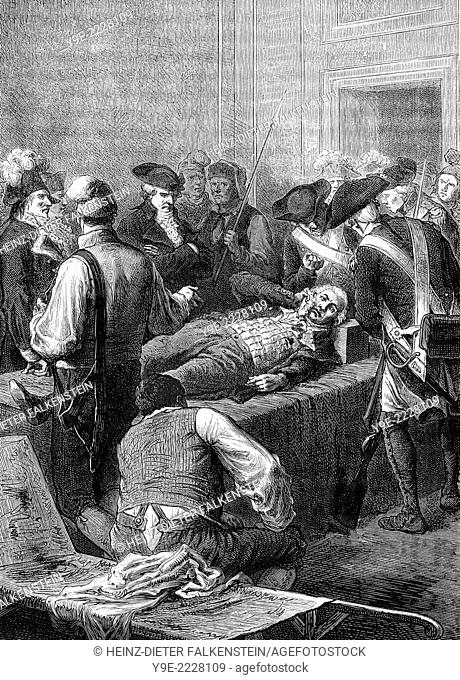 Death of Maximilien François Marie Isidore de Robespierre, 1758 - 1794, a lawyer and politician, member of the Jacobins during the French Revolution