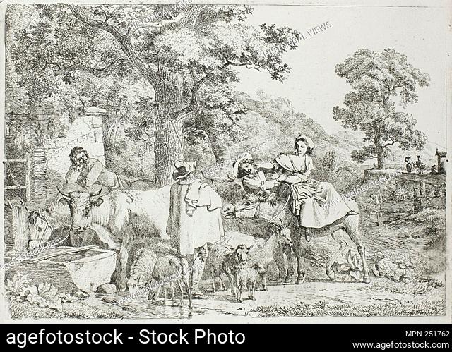Cow and Horse at the Trough - Jean Louis Demarne French, born Belgium, 1744-1829 - Artist: Jean Louis de Marne, Origin: France, Date: 1764–1829