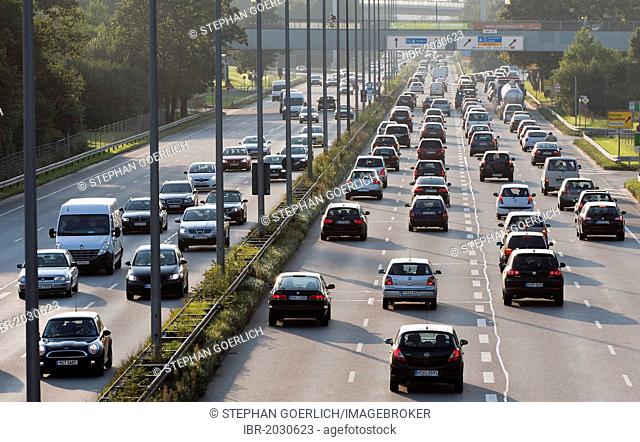 Evening rush hour in Georg-Brauchle-Ring circular road, Munich, Bavaria, Germany, Europe
