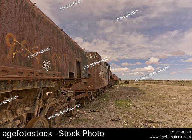 Train cemetery, abandoned trains, Salar de Uyuni, Bolivia, South America