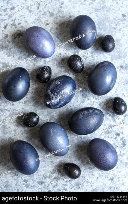 Blue Easter quail and chicken eggs