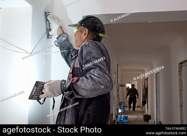 RUSSIA, SEVERODONETSK - FEBRUARY 20, 2023: Renovations in a residential building. The Lugansk People's Republic acceded to Russia as a result of a referendum...