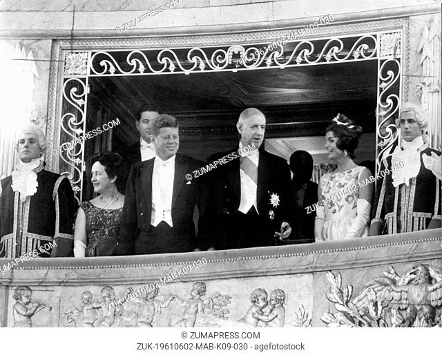June 2, 1961 - Paris, France - In the box of the Versailles Royal Opera (L-R) Mme. DE GAULLE, President JOHN F. KENNEDY, General CHARLES DE GAULLE and...