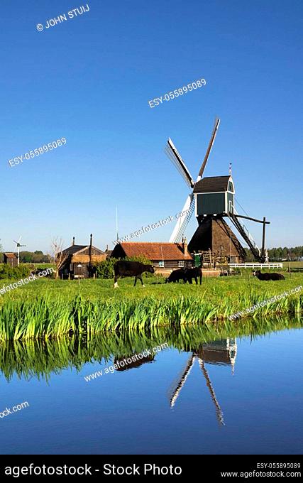 Windmill the Wingerdse Molen close to the Dutch village Bleskensgraaf seen on a clear and crisp day in spring