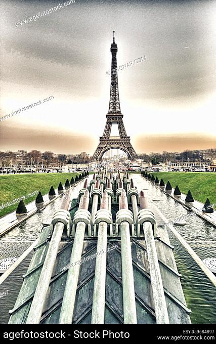 Paris, France. Winter sunset on Eiffel Tower. La Tour Eiffel