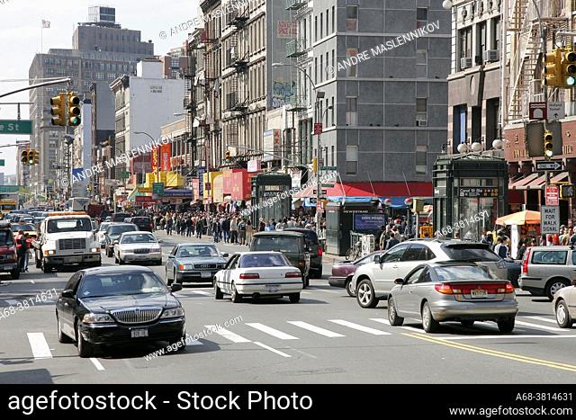 Traffic on Canal Street at Chinatown in Manhattan, New York. USA