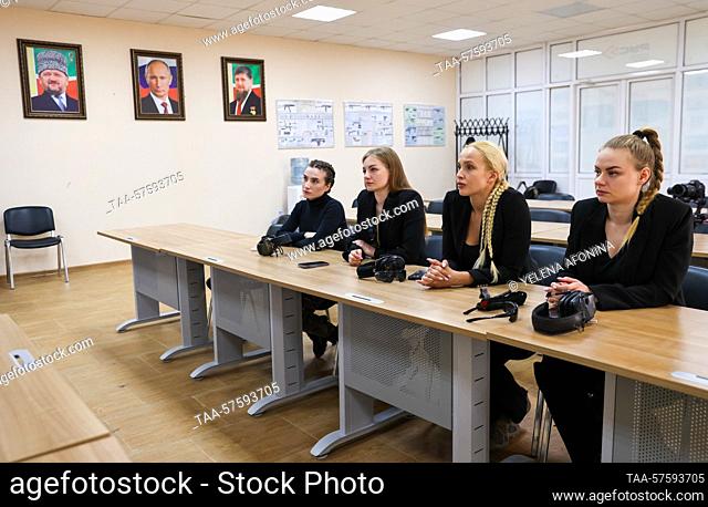 RUSSIA, GUDERMES - FEBRUARY 27, 2023: Students are seen in a classroom during a session of the ""Female Bodyguard"" close protection course at Russian Spetsnaz...