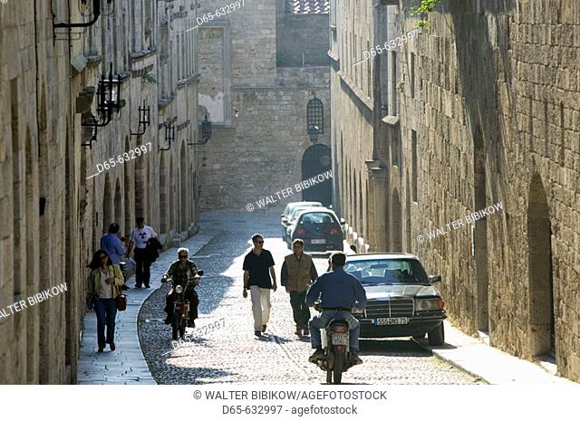 Rhodes Old Town. Avenue of the Knights (Ippoton Street), Medieval cobblestone street. Rhodes. Dodecanese, Greece